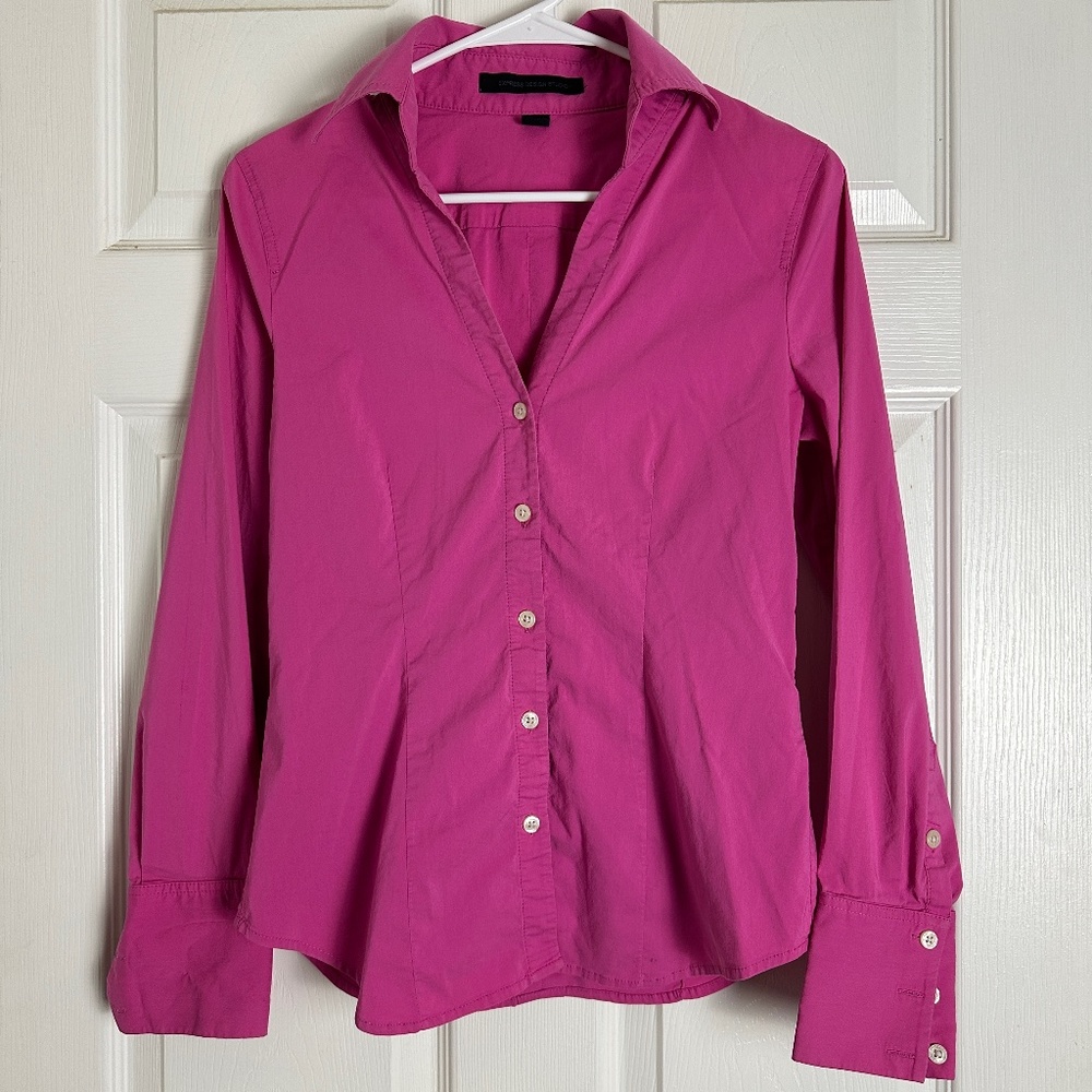 ! Express 2000s Y2K Girly Pink Button Front Preppy Old Money Blouse Women Size S